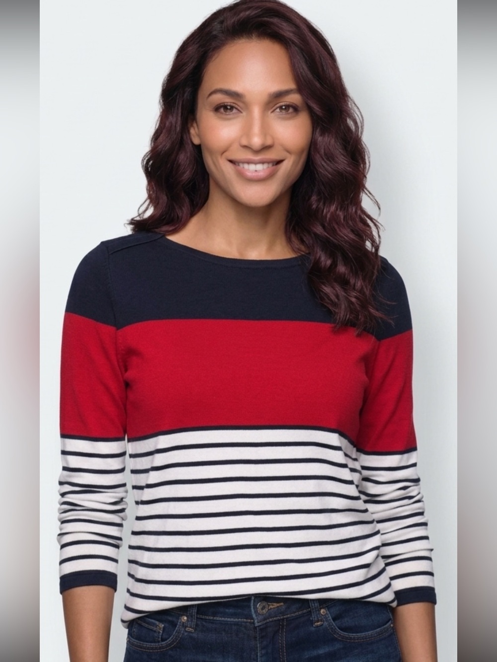 Tommy Hilfiger Striped Colorblock Knit Top - Red, Navy & White XL fits LARGE